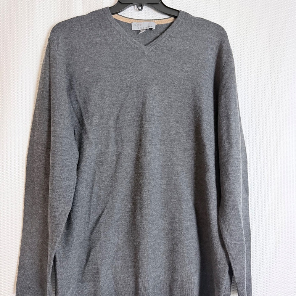 Greg Norman‎ Merino Wool Men V Neck Long Sleeve Sweater Gray Large Cozy Warm - Picture 3 of 10